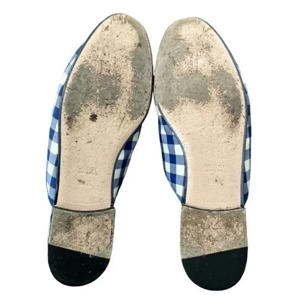 GUCCI Princetown White and Blue Gingham Loafer Mules Size 37.5 - Picture 7 of 7